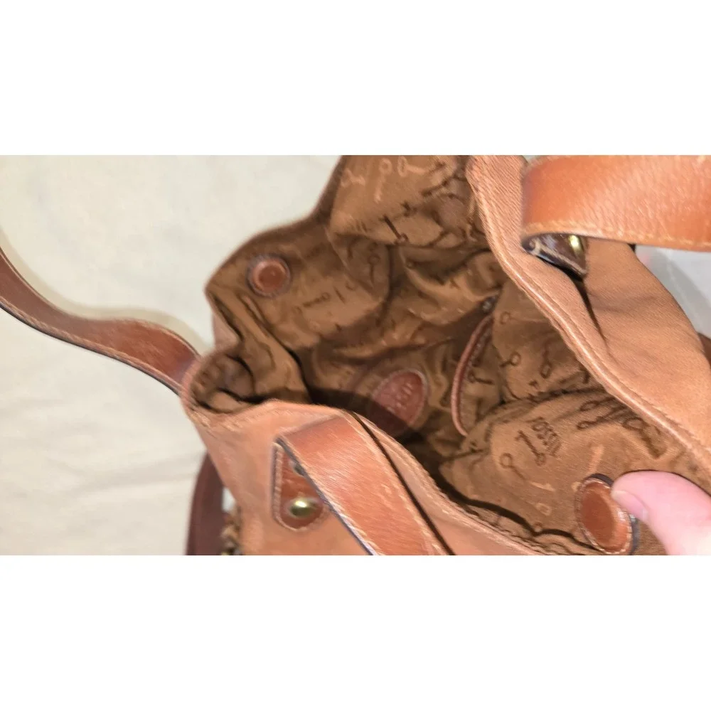 Fossil Long Live Vintage Brown Leather Hobo Crossbody Bag Cognac Brass Hardware